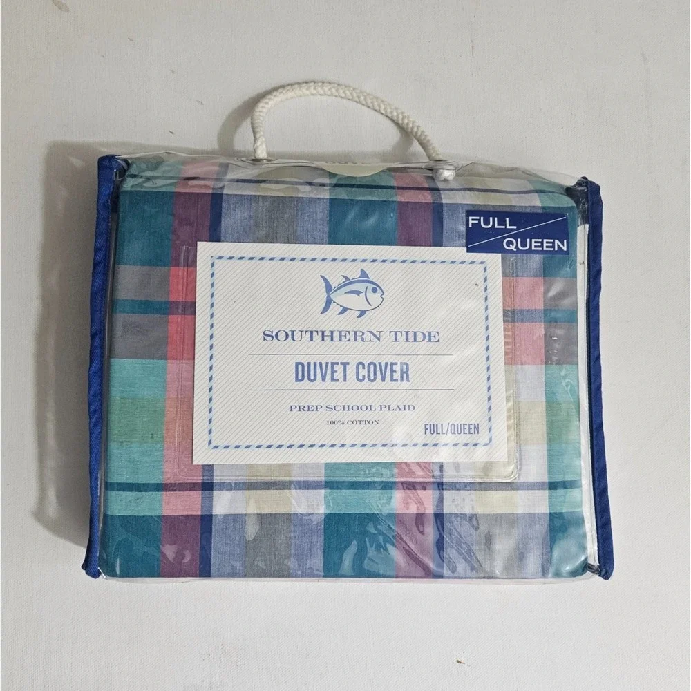 Southern Tide Prep School Plaid Full/Queen Duvet Cover 100% COTTON